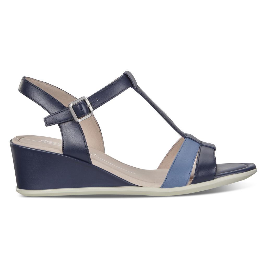 Ecco Shape 35 T-Strap Womens Wedge Sandals Navy/Blue Online - India HVN-670982